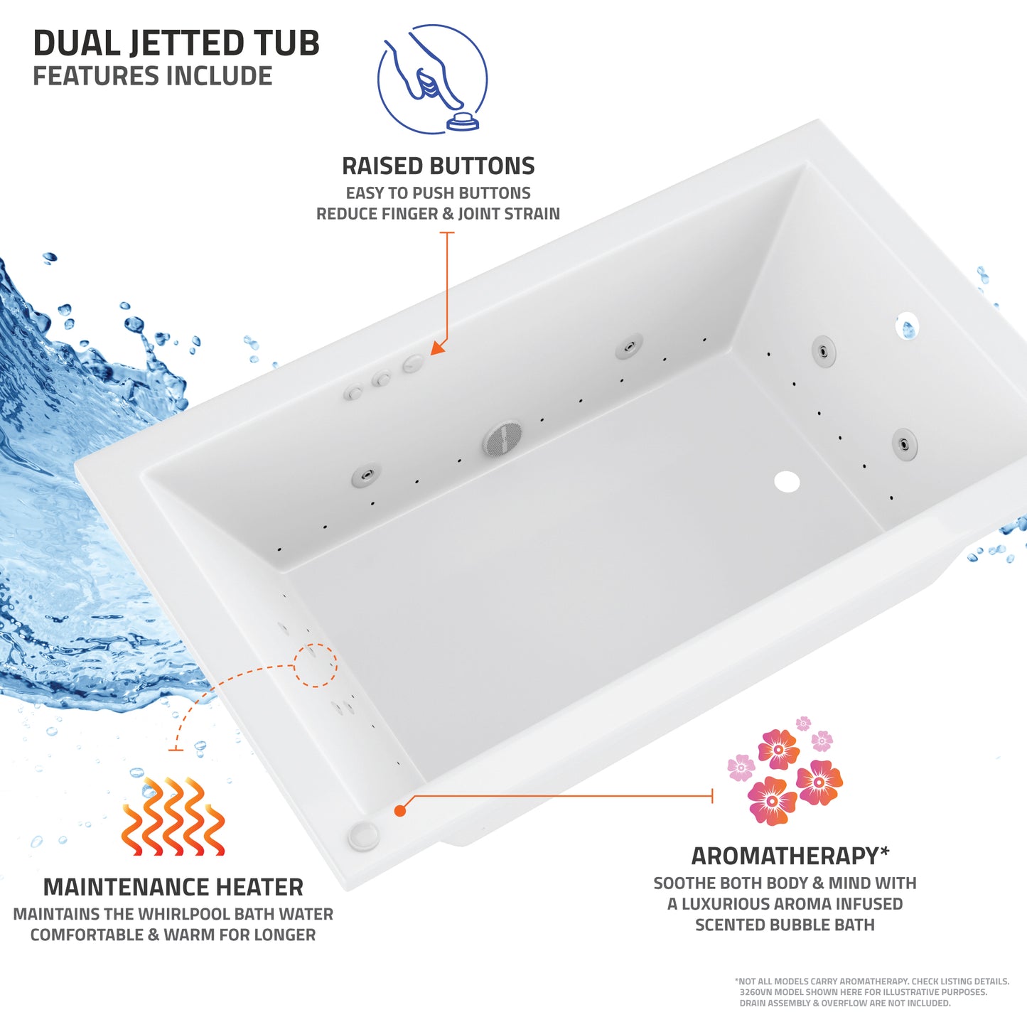 Atlantis Whirlpools Venetian 36 x 66 Rectangular Air & Whirlpool Jetted Bathtub – Dual Therapy