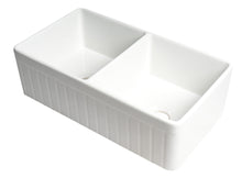 Load image into Gallery viewer, ALFI brand ABF3318D-W White Smooth Apron 33&quot; x 18&quot; Double Bowl Fireclay Farm Sink