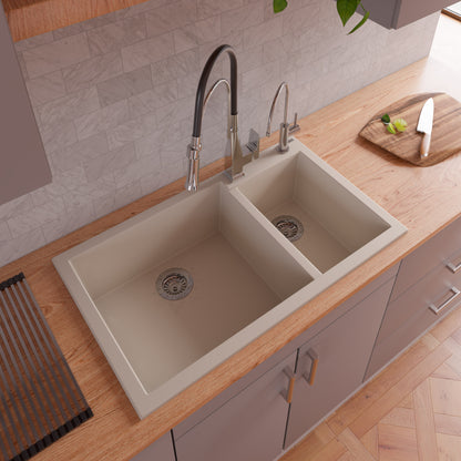 ALFI brand AB3319DI-B Biscuit 34" Double Bowl Drop In Granite Composite Kitchen Sink