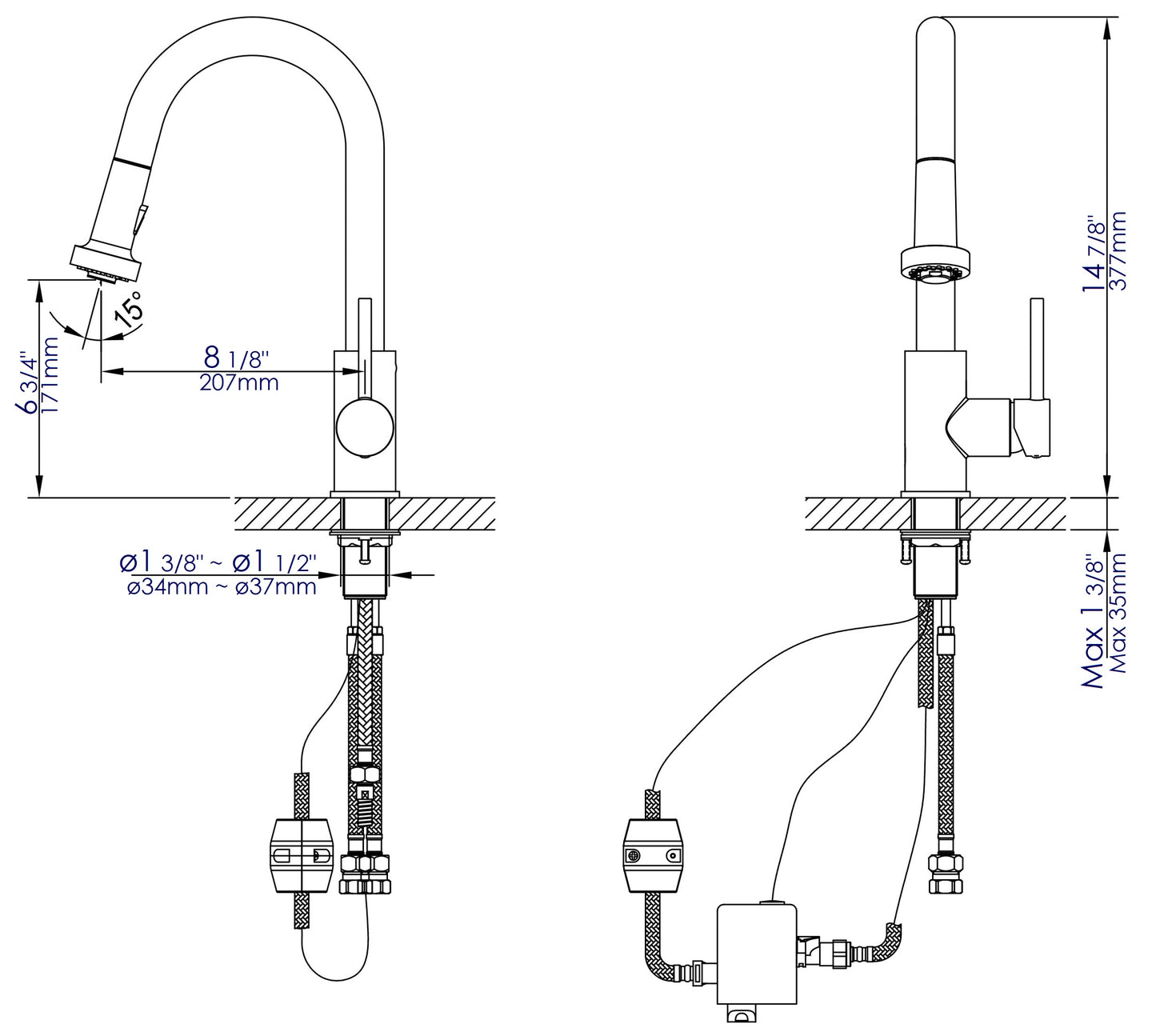 ALFI brand ABKF3262-PC Polished Chrome Sensor Gooseneck Pull Down Kitchen Faucet