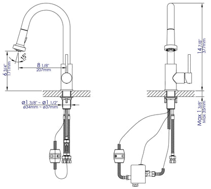 ALFI brand ABKF3262-PC Polished Chrome Sensor Gooseneck Pull Down Kitchen Faucet