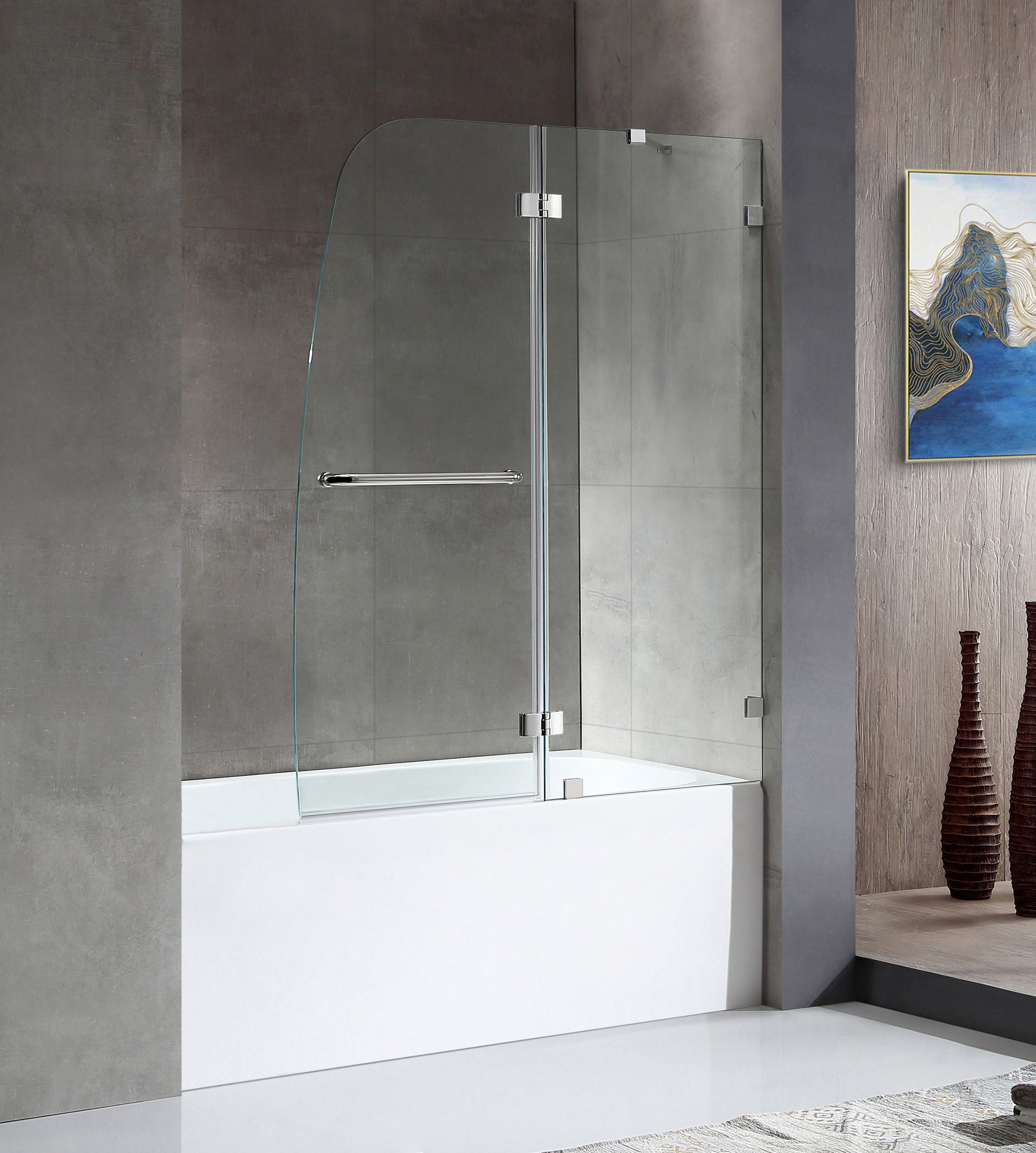 Anzzi 5 ft. Acrylic Rectangle Tub in White With 48 in. by 58 in. Frameless Hinged tub door