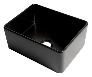 ALFI brand ABF2418-BM Black Matte Smooth Apron 24" x 18" Single Bowl Fireclay Farm Sink