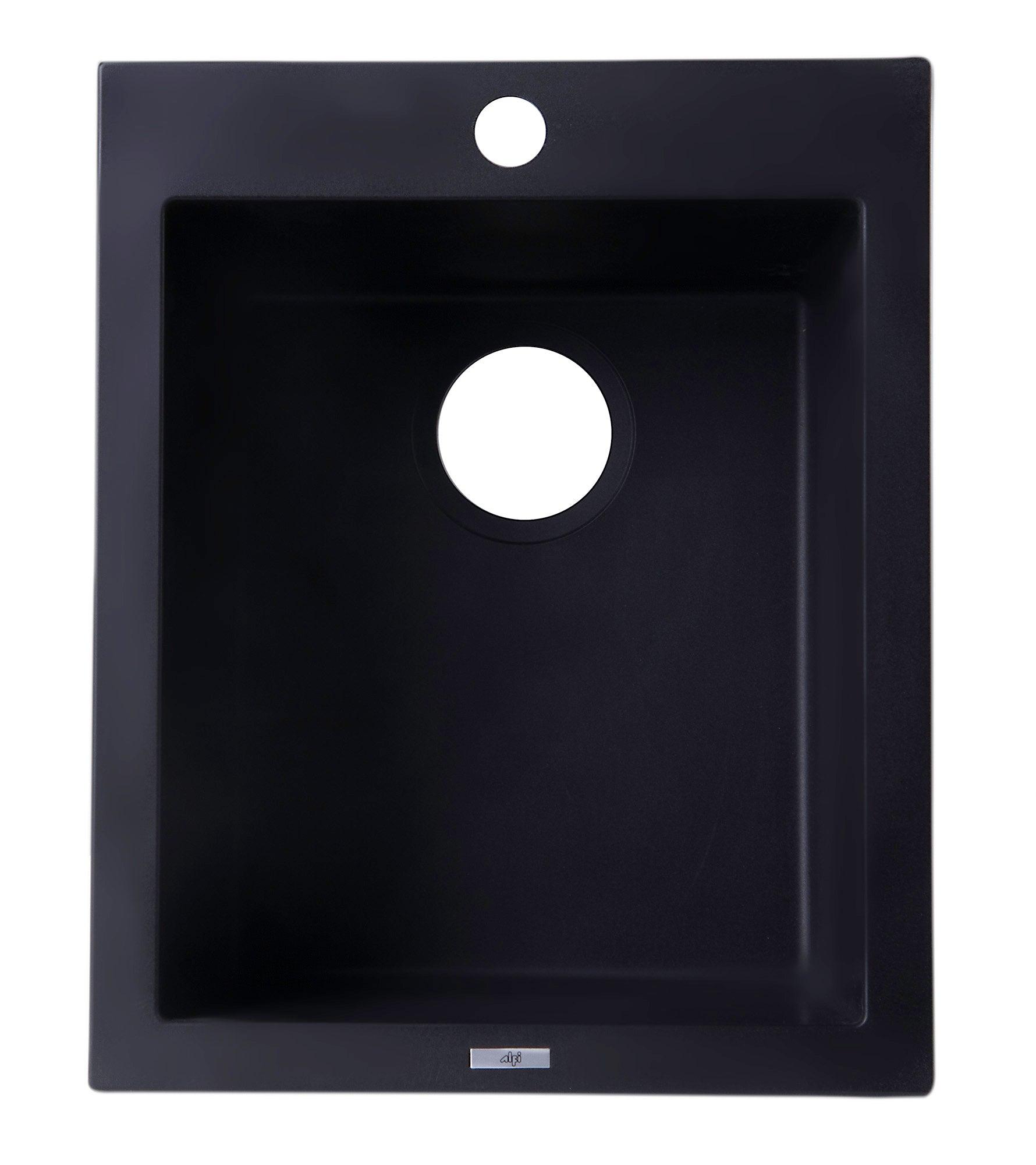 ALFI brand AB1720DI-BLA Black 17" Drop-In Rectangular Granite Composite Kitchen Prep Sink