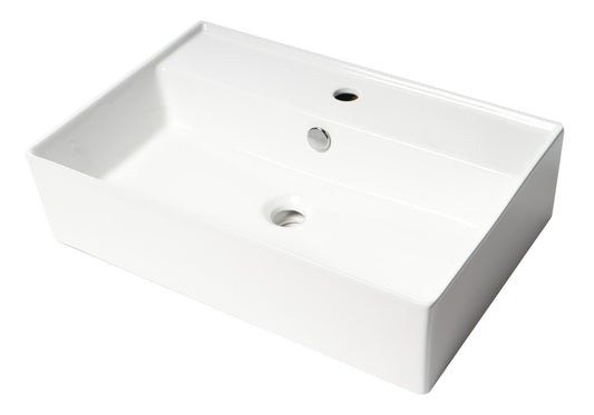 ALFI brand ABC901-W White 24" Modern Rectangular Above Mount Ceramic Sink with Faucet Hole