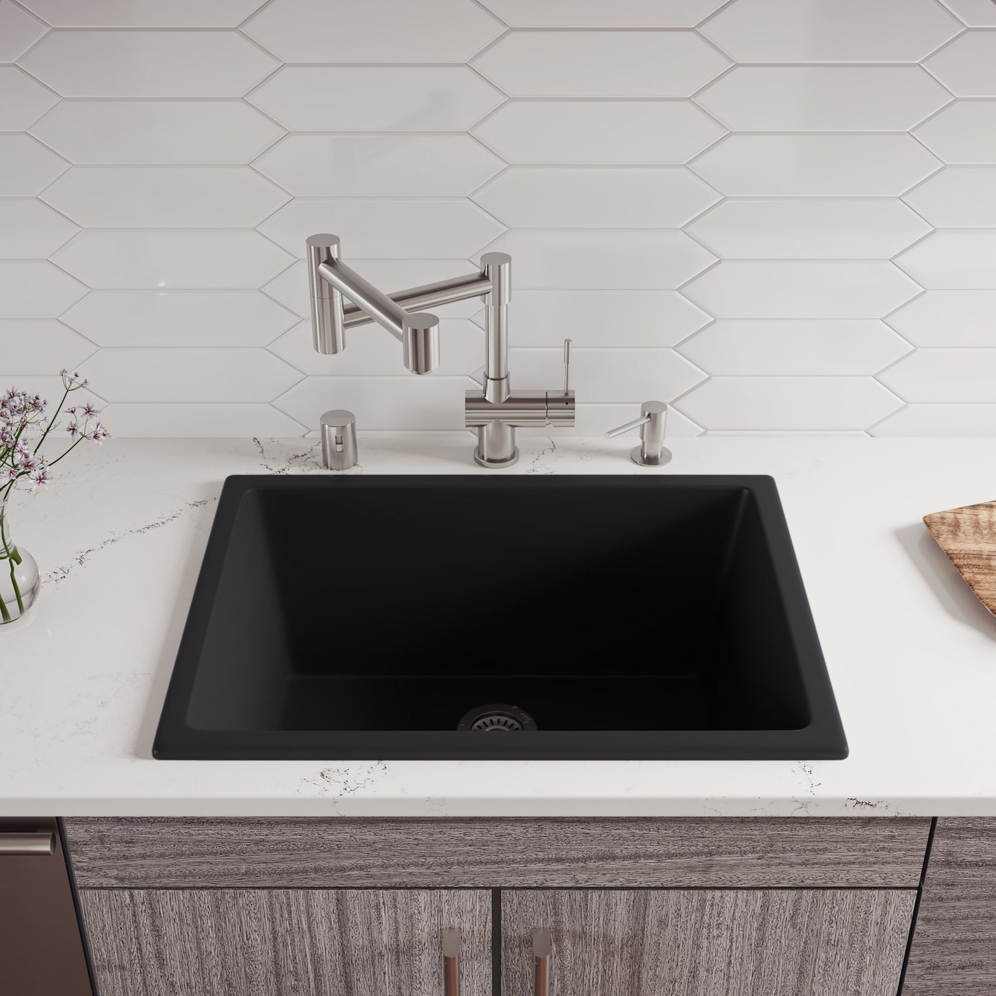 ALFI brand AB2418UD-BM Black Matte 24" x 18" Fireclay Undermount / Drop In Fireclay Kitchen Sink