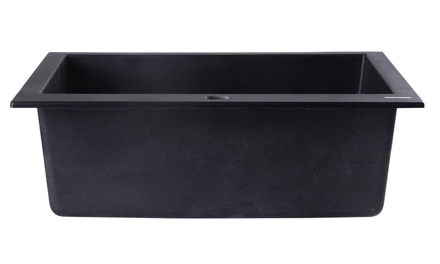 ALFI brand AB2420DI-BLA Black 24" Drop-In Single Bowl Granite Composite Kitchen Sink