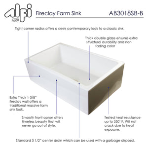 ALFI brand AB3018SB-B  30" Biscuit Smooth Apron Thick Wall Fireclay Single Bowl Farm Sink