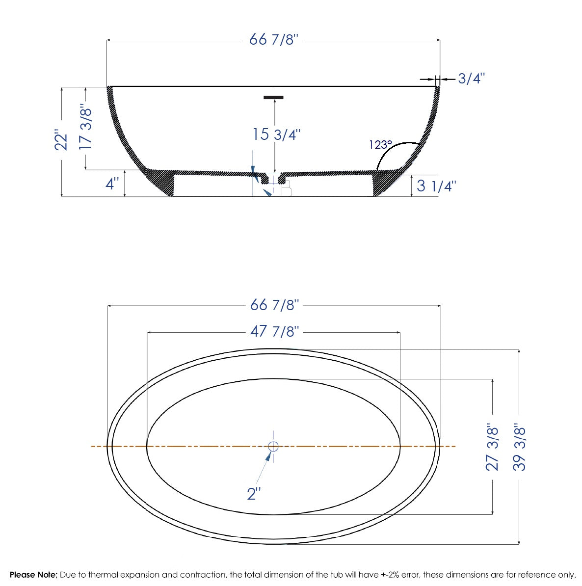 ALFI brand AB9941 67" White Oval Solid Surface Smooth Resin Soaking Bathtub