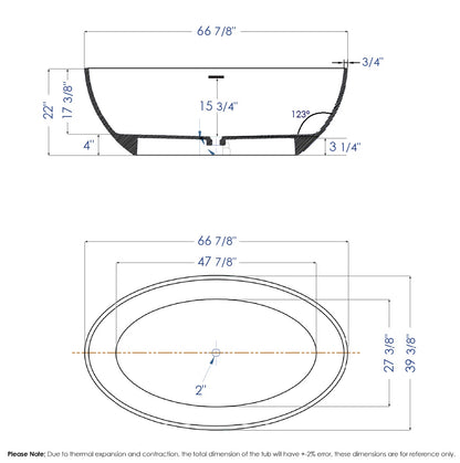 ALFI brand AB9941 67" White Oval Solid Surface Smooth Resin Soaking Bathtub