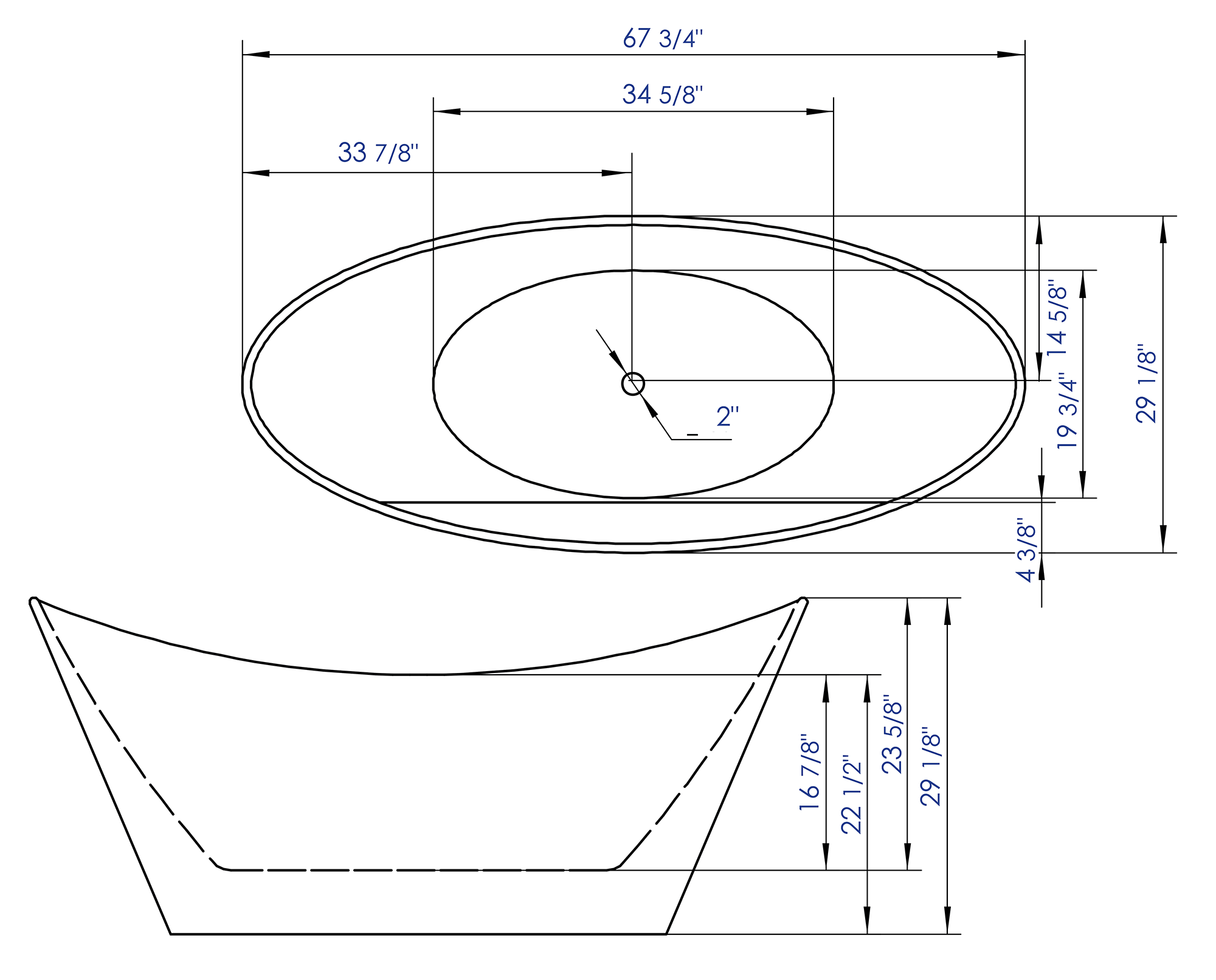 ALFI brand AB8803 68 inch White Oval Acrylic Free Standing Soaking Bathtub