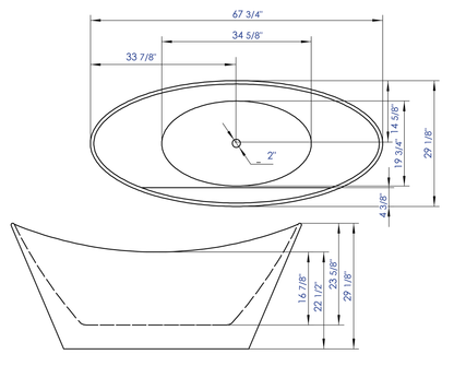 ALFI brand AB8803 68 inch White Oval Acrylic Free Standing Soaking Bathtub