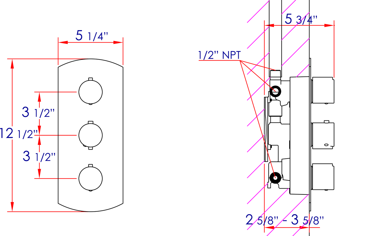 ALFI brand AB4101-PC Polished Chrome Concealed 4-Way Thermostatic Valve Shower Mixer /w Round Knobs