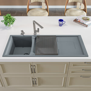 ALFI brand AB4620DI-T Titanium 46" Double Bowl Granite Composite Kitchen Sink with Drainboard