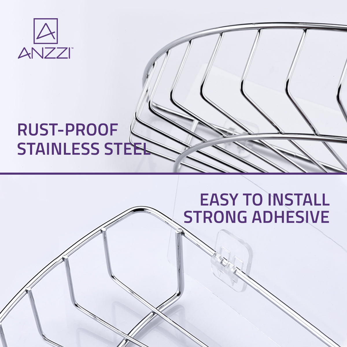 ANZZI 3-Piece Corner Shower Caddy Shelf Set with 8 Adhesive in Chrome