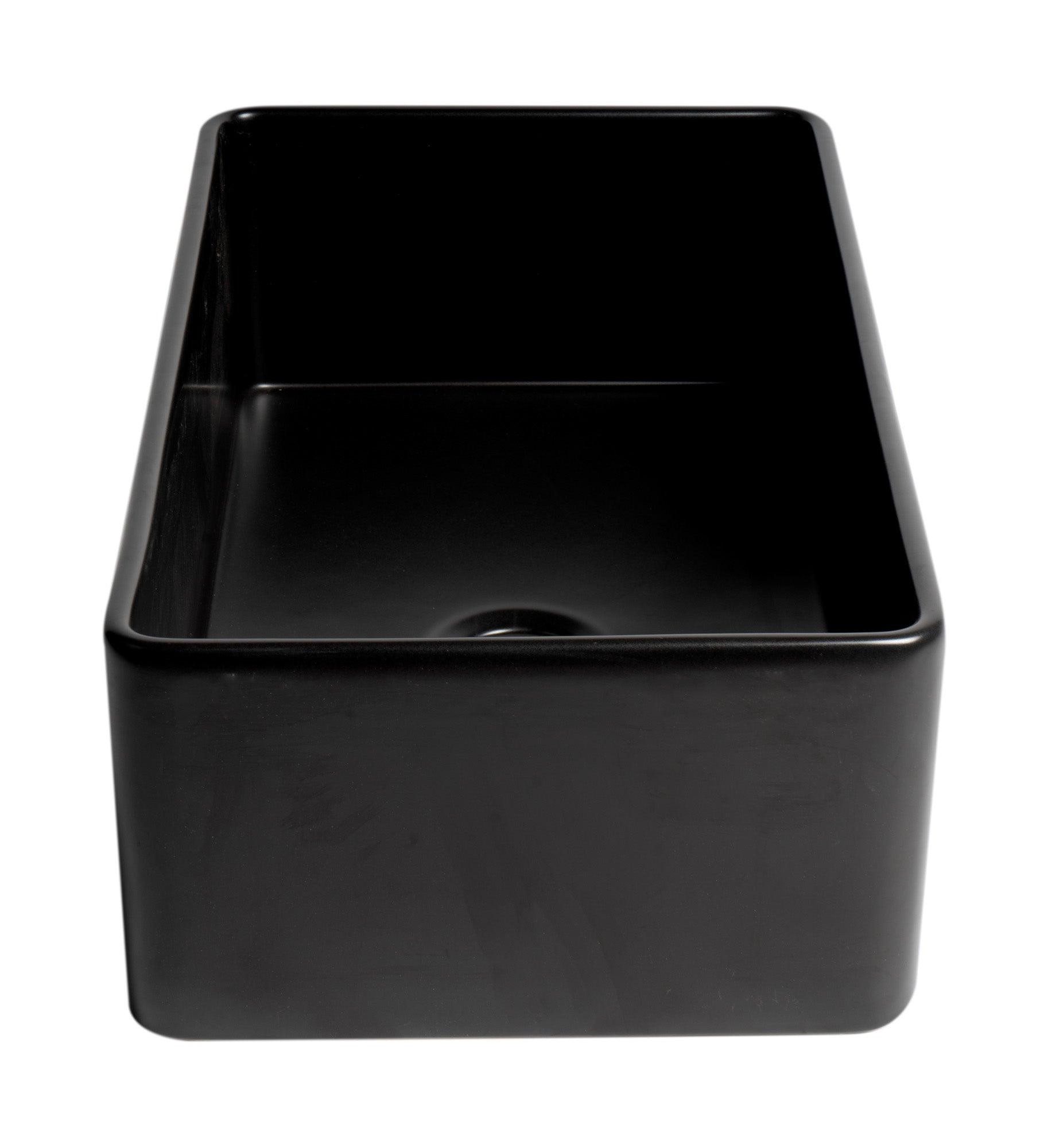 ALFI brand ABF3318S-BM Black Matte Smooth Apron 33" x 18" Single Bowl Fireclay Farm Sink