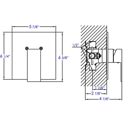 ALFI brand AB5501-PC Polished Chrome Shower Valve Mixer with Square Lever Handle