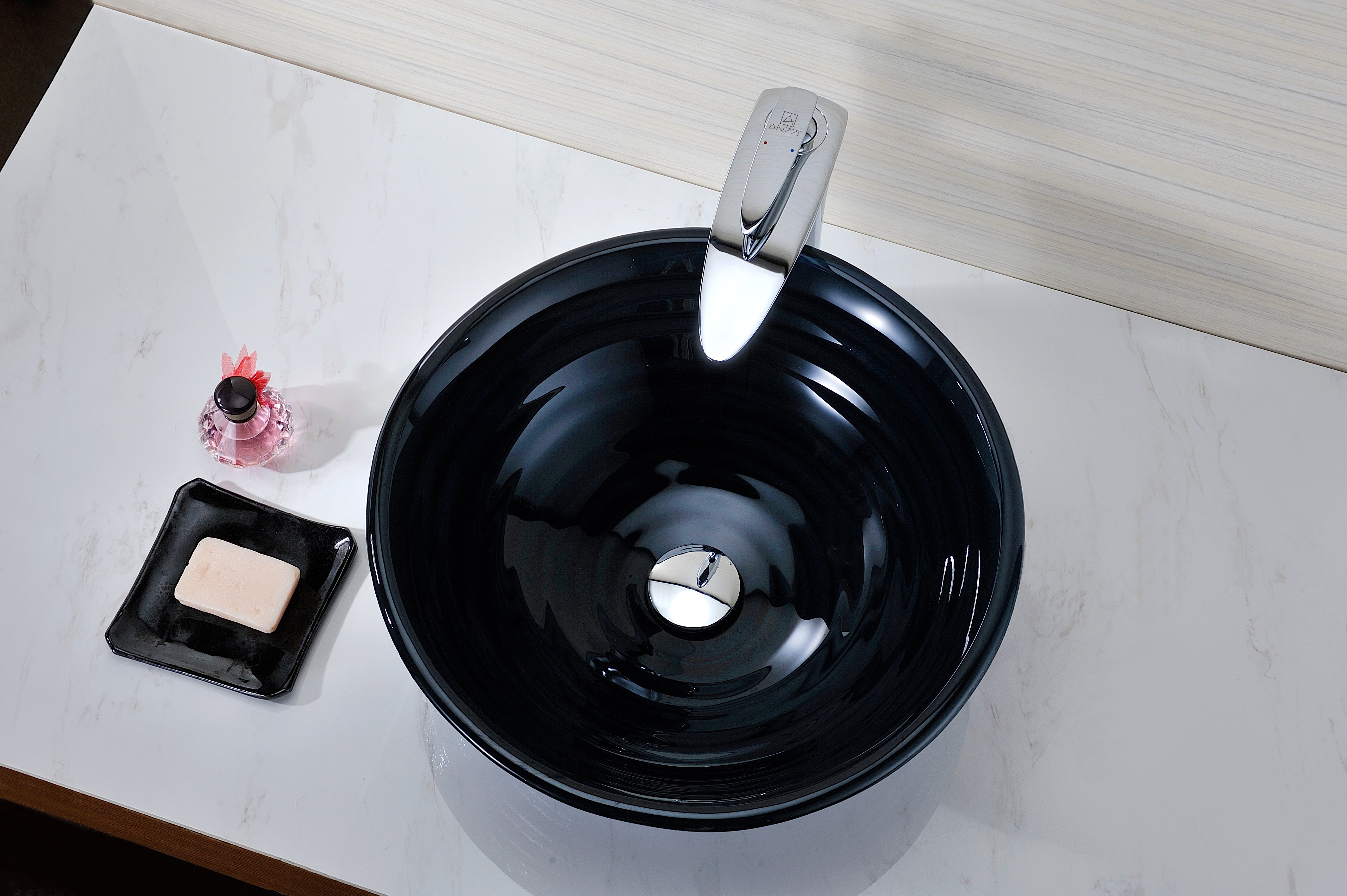 Tempo Series Deco-Glass Vessel Sink in Coiled Blue