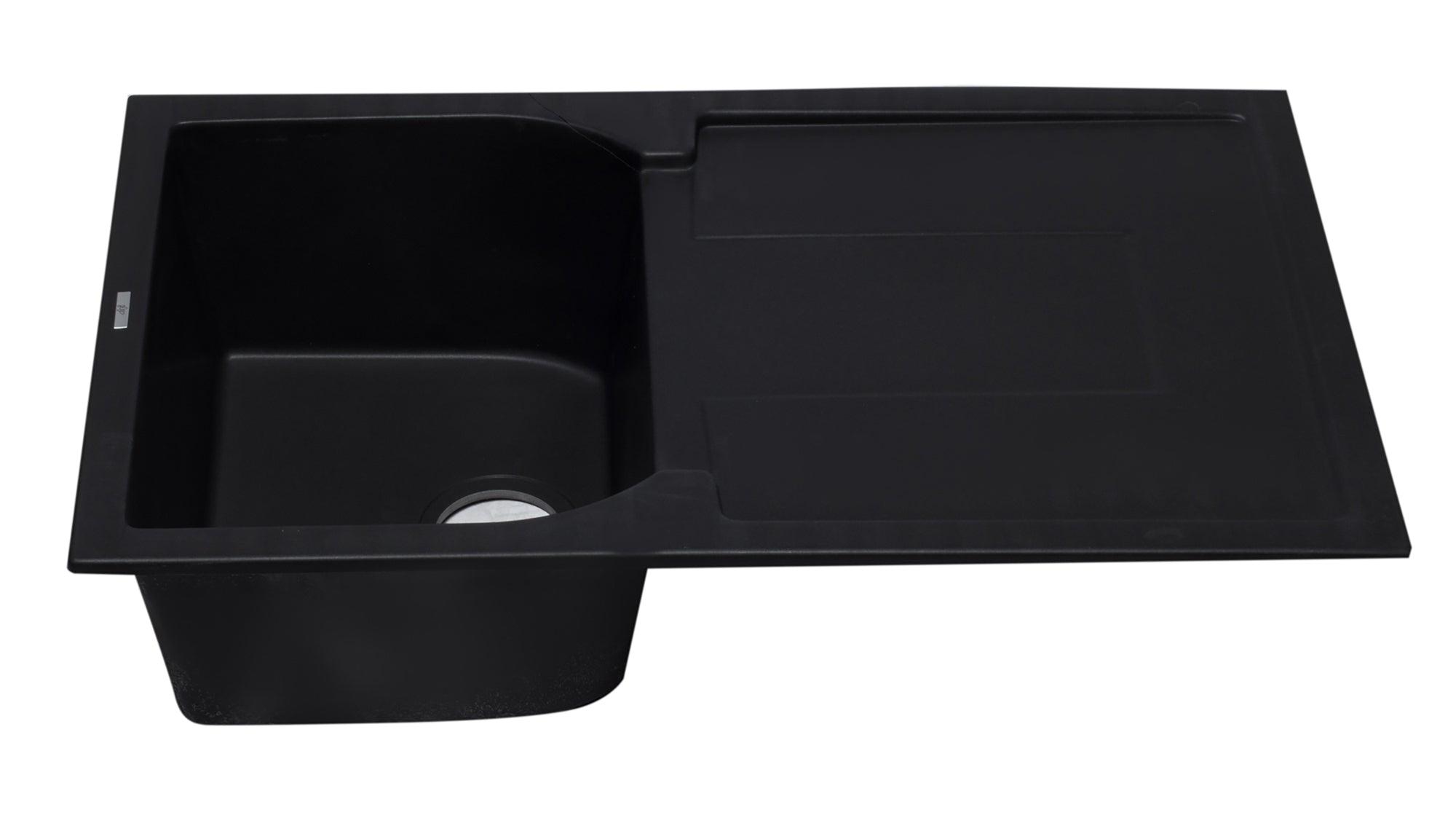 ALFI brand AB1620DI-BLA Black 34" Single Bowl Granite Composite Kitchen Sink with Drainboard