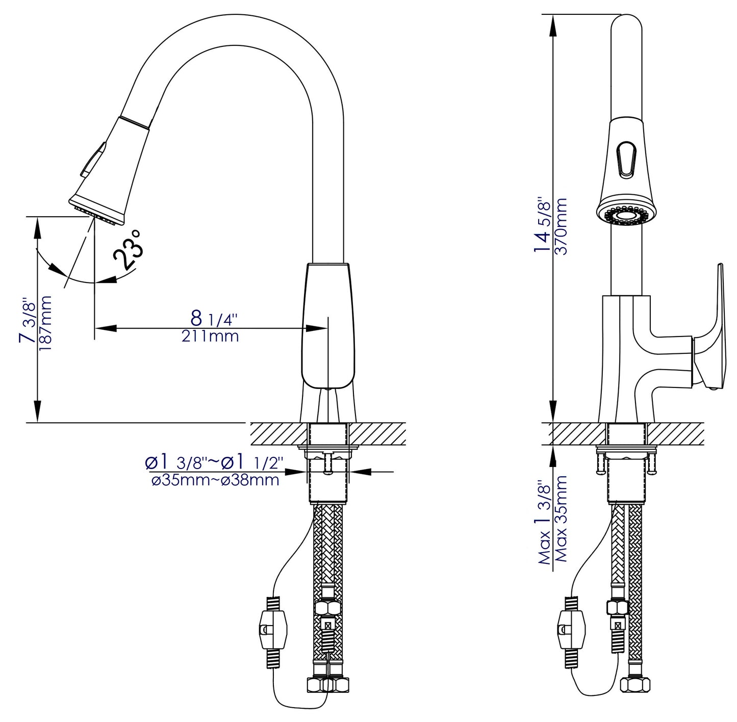 ALFI brand ABKF3889-PC Polished Chrome Square Gooseneck Pull Down Kitchen Faucet