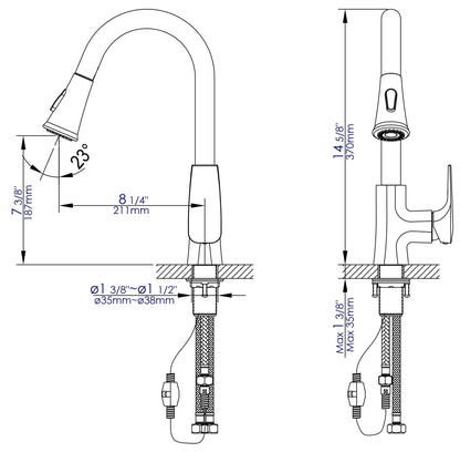 ALFI brand ABKF3889-PC Polished Chrome Square Gooseneck Pull Down Kitchen Faucet