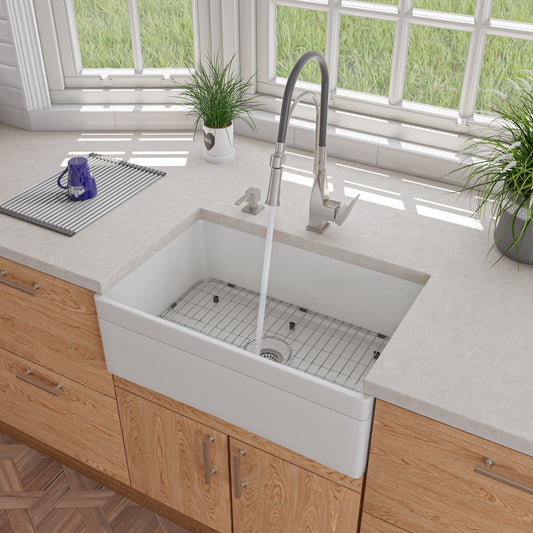 ALFI brand AB511-W White 30" Decorative Lip Apron Single Bowl Fireclay Farmhouse Kitchen Sink