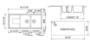 ALFI brand AB4620DI-C Chocolate 46" Double Bowl Granite Composite Kitchen Sink with Drainboard