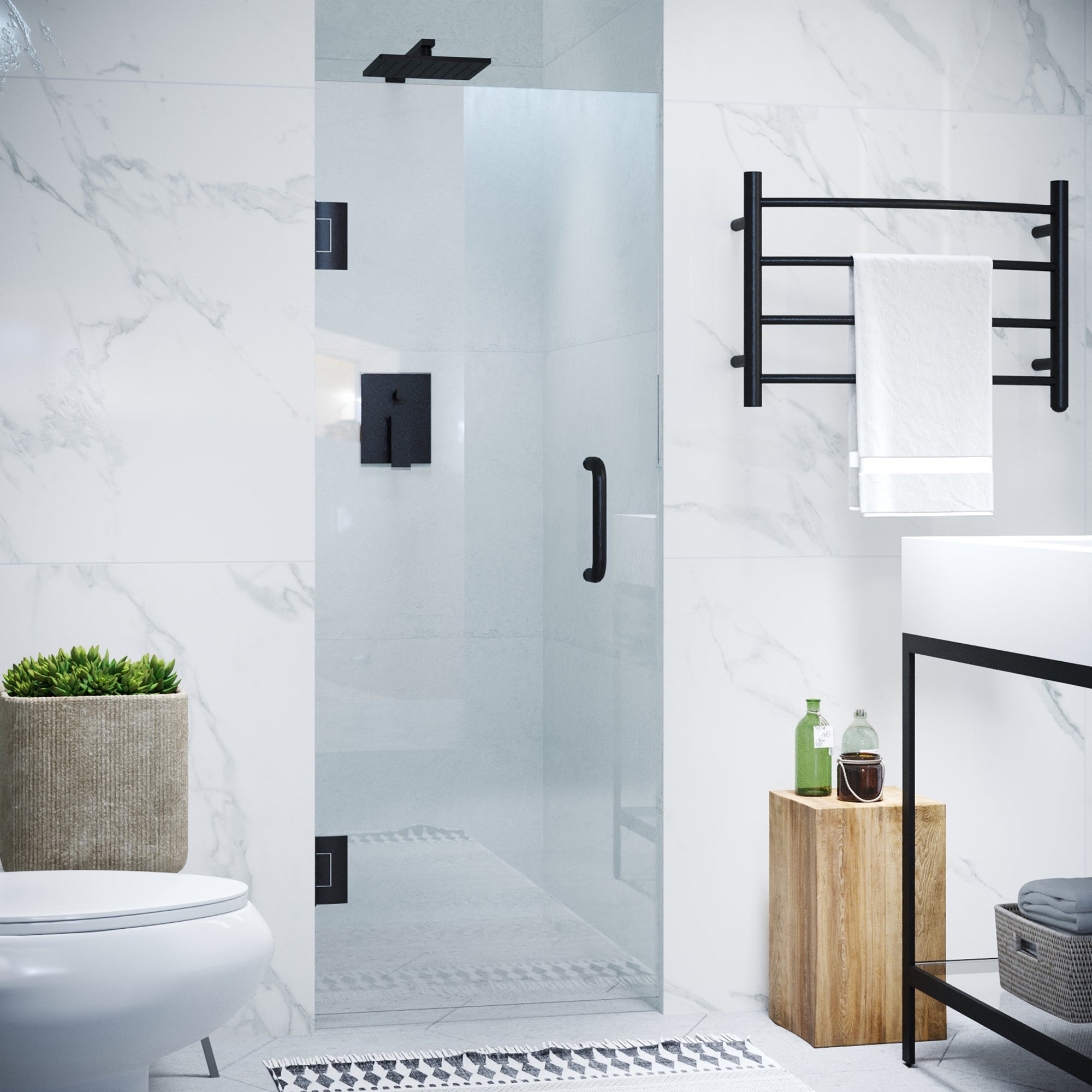 Fellow Series 24 in. by 72 in. Frameless Hinged shower door with Handle