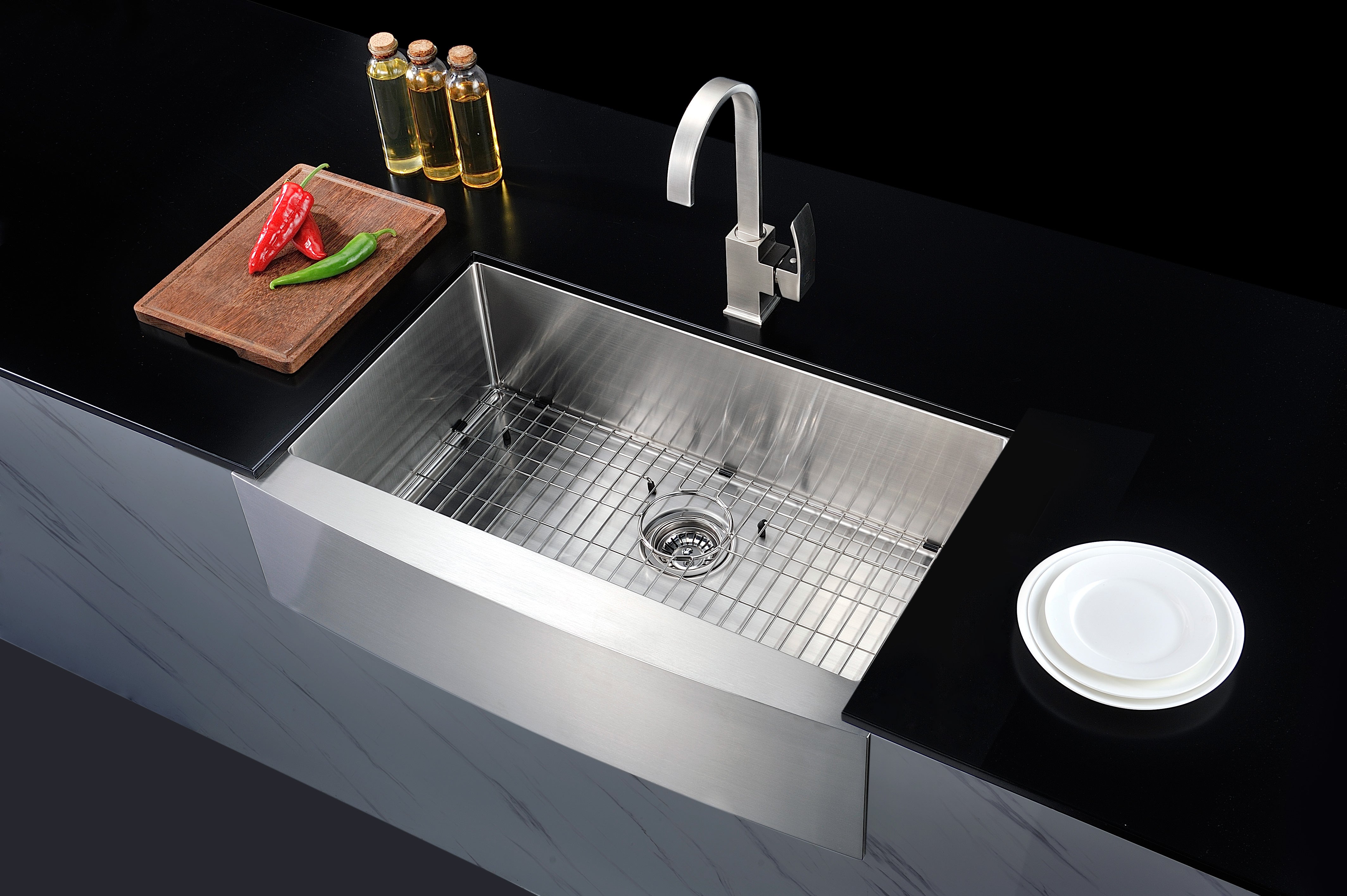 Elysian Farmhouse Stainless Steel 36 in. Single Bowl Kitchen Sink in Brushed Satin