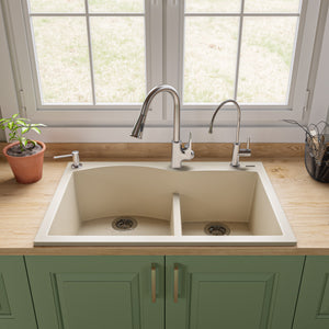 ALFI brand AB3320DI-B Biscuit 33" Double Bowl Drop In Granite Composite Kitchen Sink