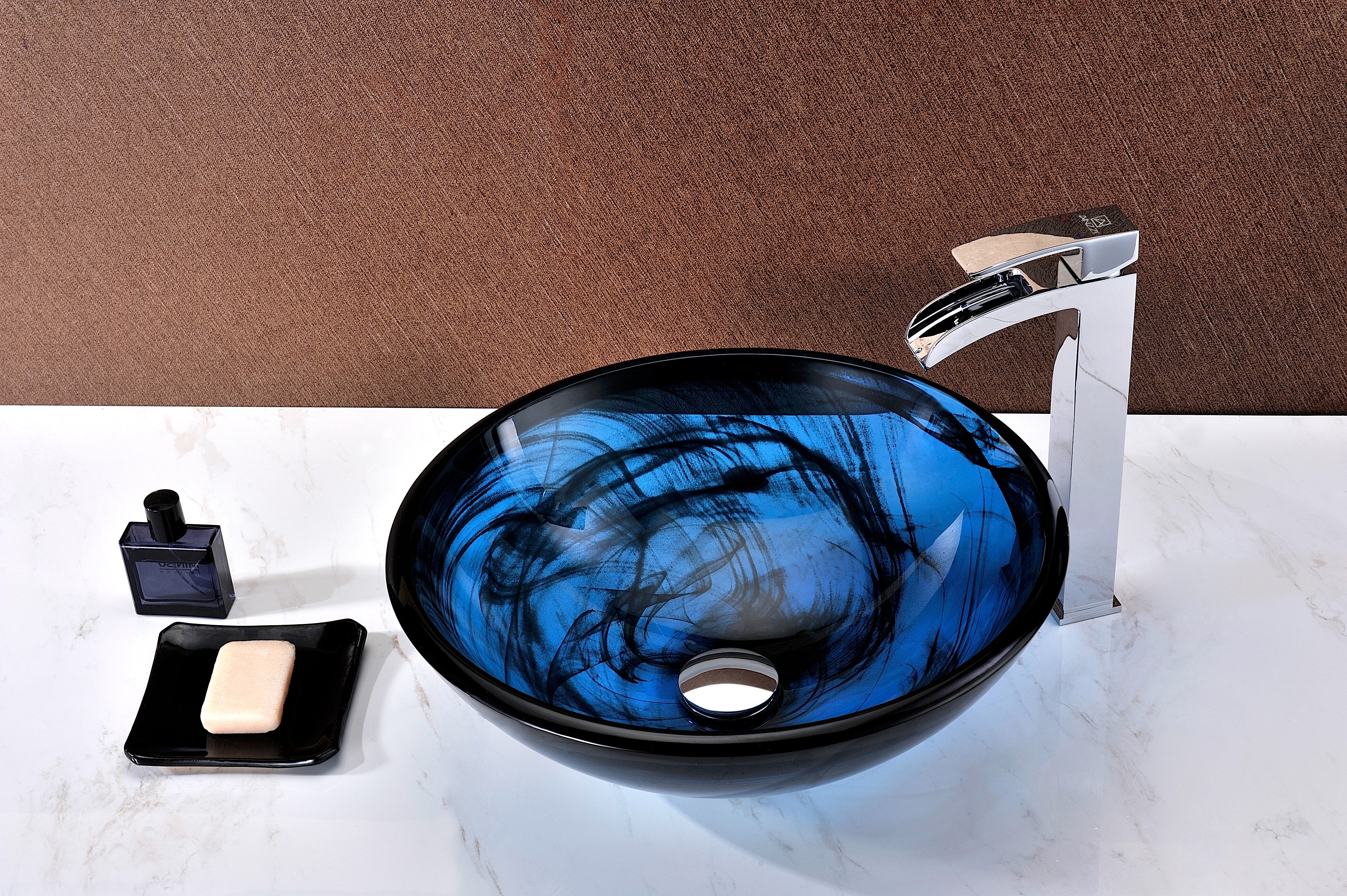 Soave Series Deco-Glass Vessel Sink in Sapphire Wisp