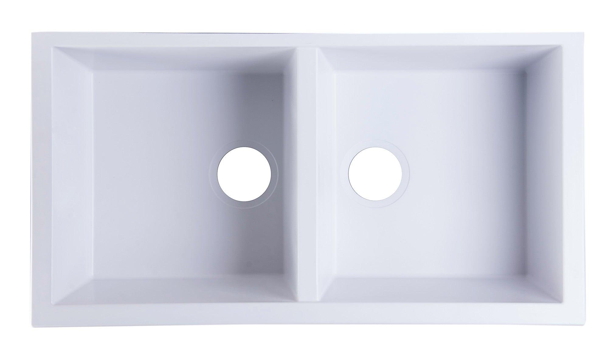 ALFI brand AB3420UM-W White 34" Undermount Double Bowl Granite Composite Kitchen Sink