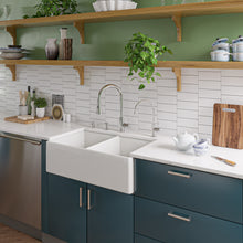 Load image into Gallery viewer, ALFI brand AB538-W White 32&quot; Smooth Apron Double Bowl Fireclay Farmhouse Kitchen Sink