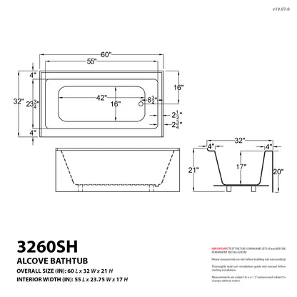 Atlantis Whirlpools Soho 32 x 60 Front Skirted Air Massage Tub - Acrylic, Alcove Installation