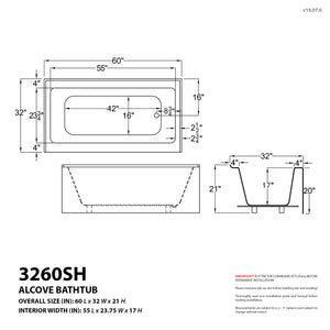 Atlantis Whirlpools Soho 32 x 60 Front Skirted Air Massage Tub - Acrylic, Alcove Installation