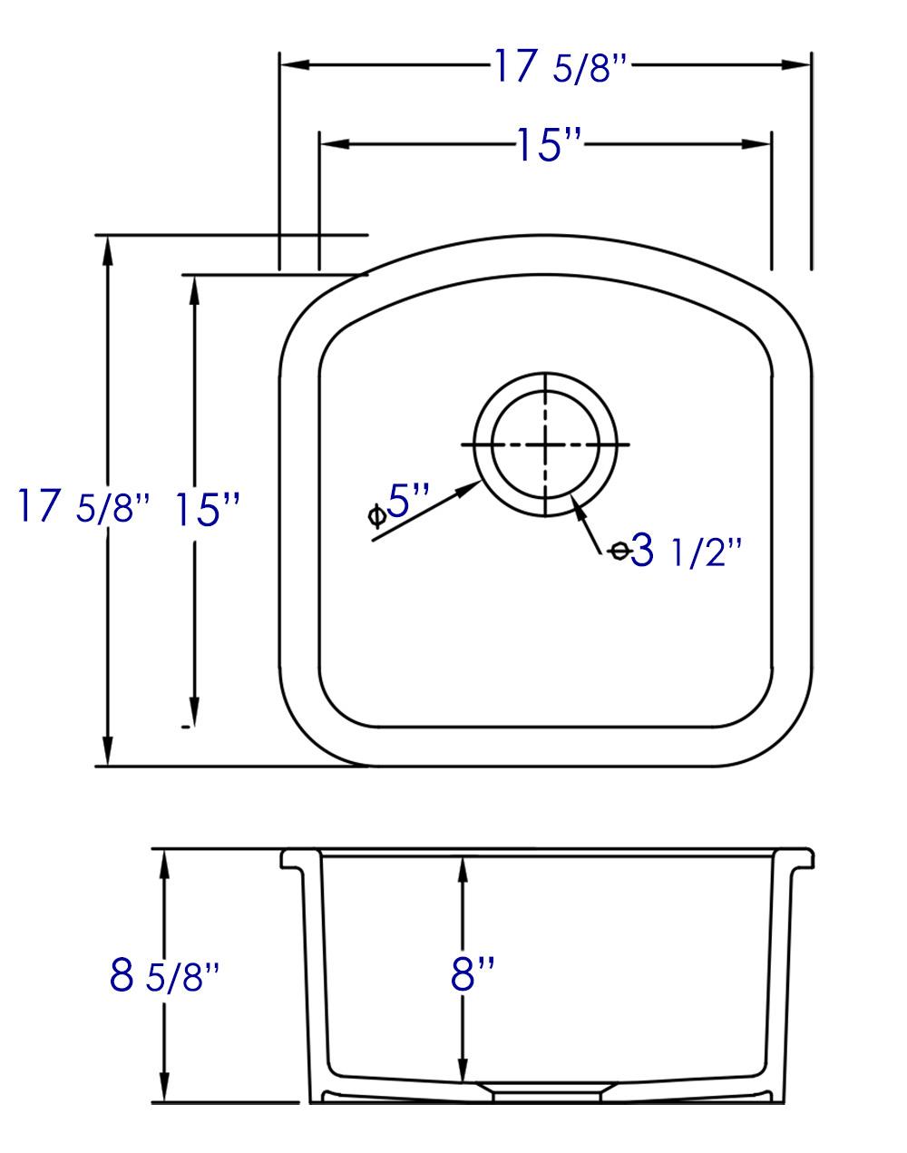 ALFI brand AB1818C 17" White Fireclay Undermount D-Shaped Kitchen Sink