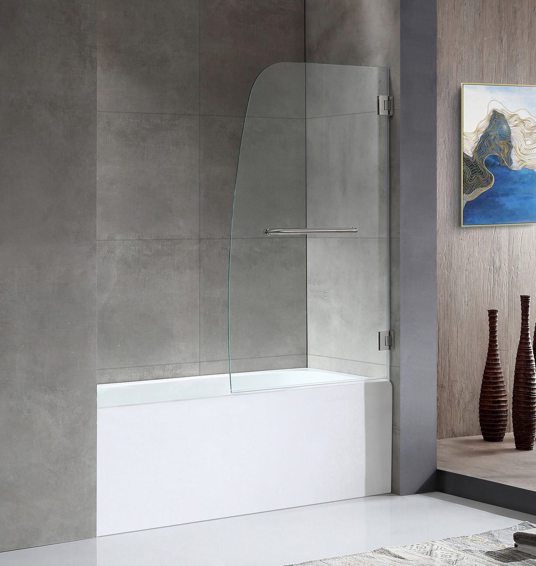 Anzzi 5 ft. Acrylic Rectangle Tub in White With 34 in. by 58 in. Frameless Hinged Tub Door
