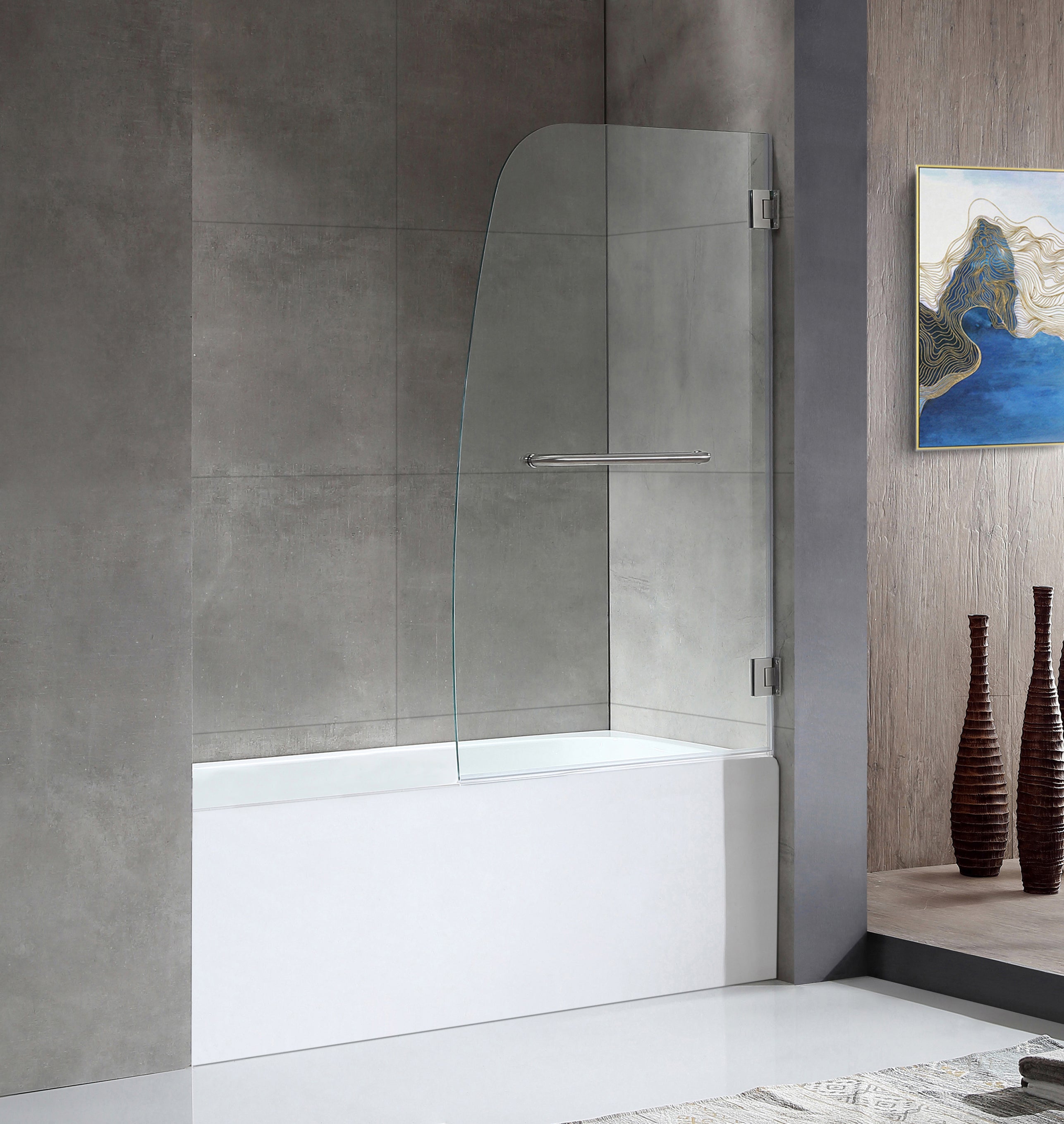 Anzzi 5 ft. Acrylic Rectangle Tub in White With 34 in. by 58 in. Frameless Hinged Tub Door