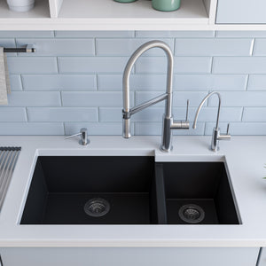 ALFI brand AB3319UM-BLA Black 34" Double Bowl Undermount Granite Composite Kitchen Sink