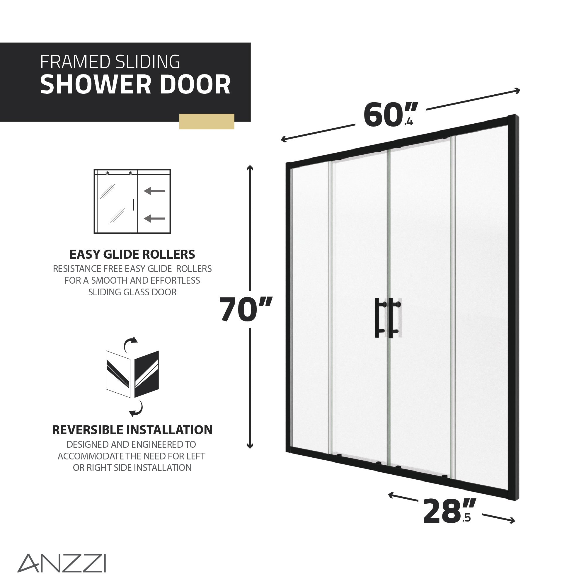 ANZZI Enchant 70-in. x 60.4-in. Framed Sliding Shower Door