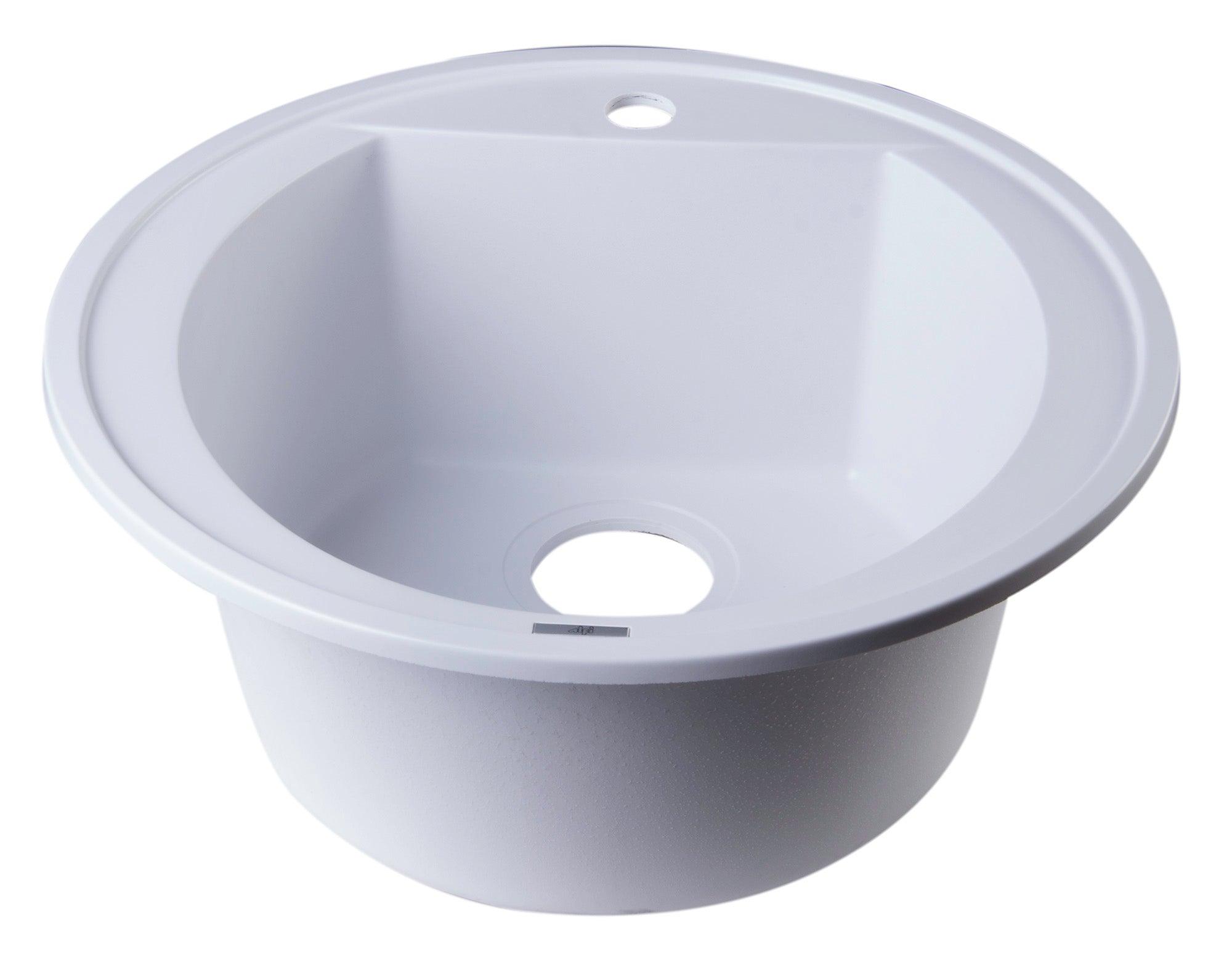ALFI brand AB2020DI-W White 20" Drop-In Round Granite Composite Kitchen Prep Sink