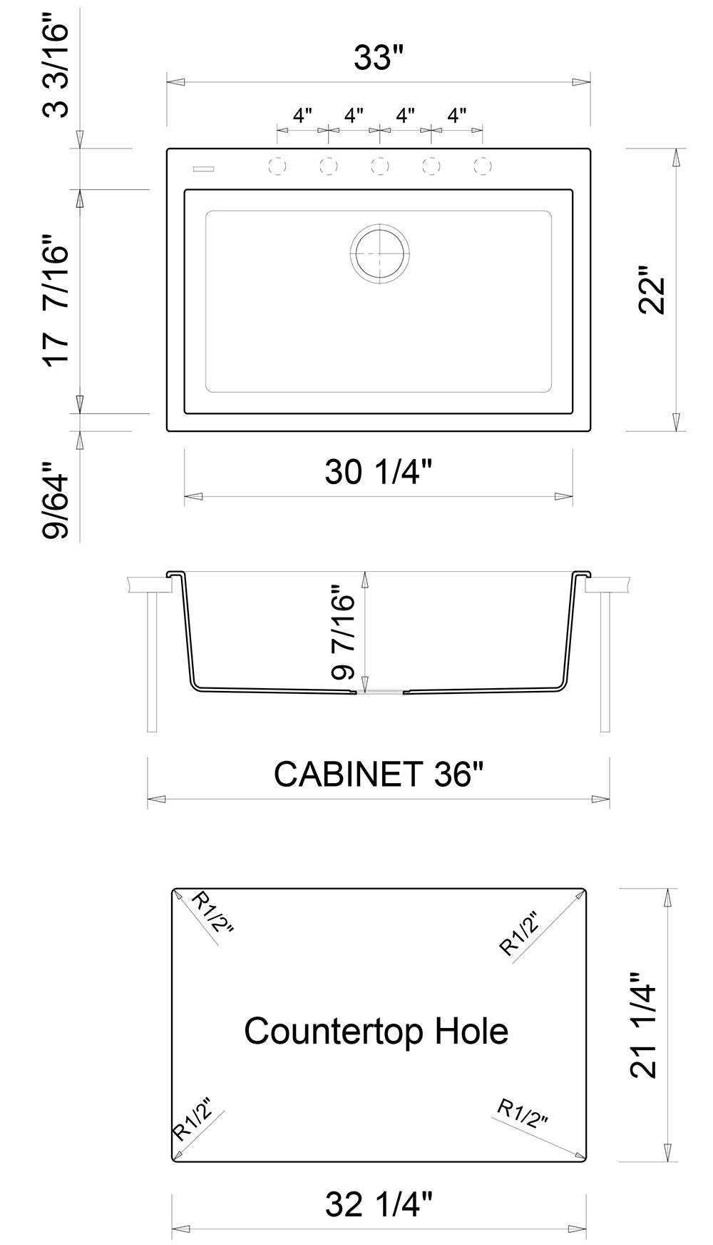 ALFI brand AB3322DI-C Chocolate 33" Single Bowl Drop In Granite Composite Kitchen Sink