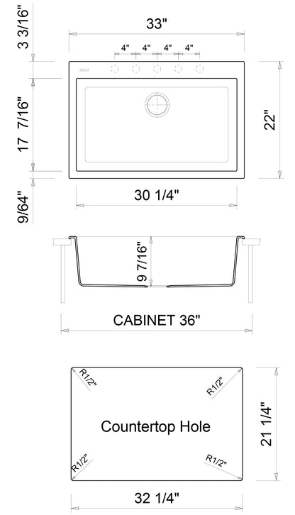 ALFI brand AB3322DI-T Titanium 33" Single Bowl Drop In Granite Composite Kitchen Sink