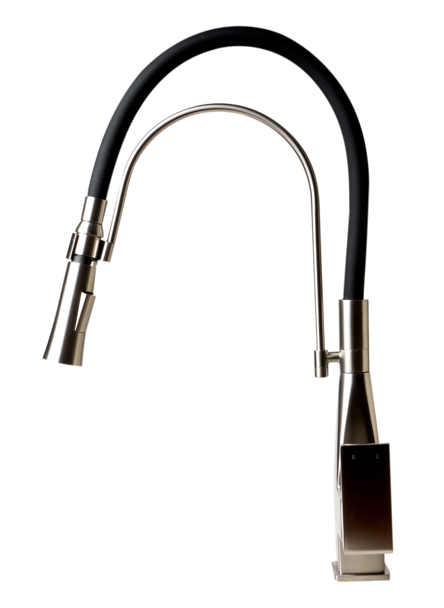 ALFI brand ABKF3023-BN Brushed Nickel Square Kitchen Faucet with Black Rubber Stem