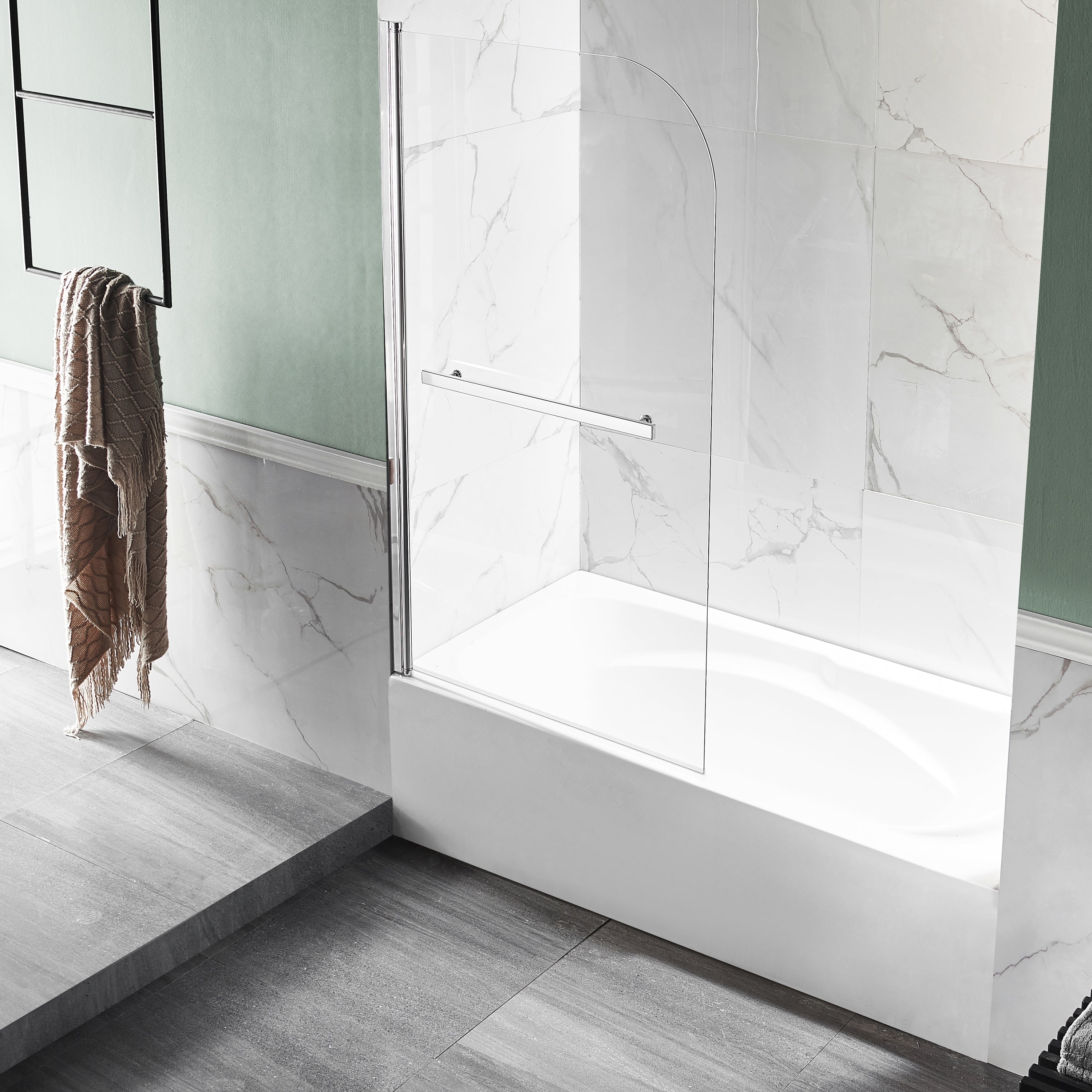 Myth 34 in. x 58 in. Frameless Tub Door with TSUNAMI GUARD