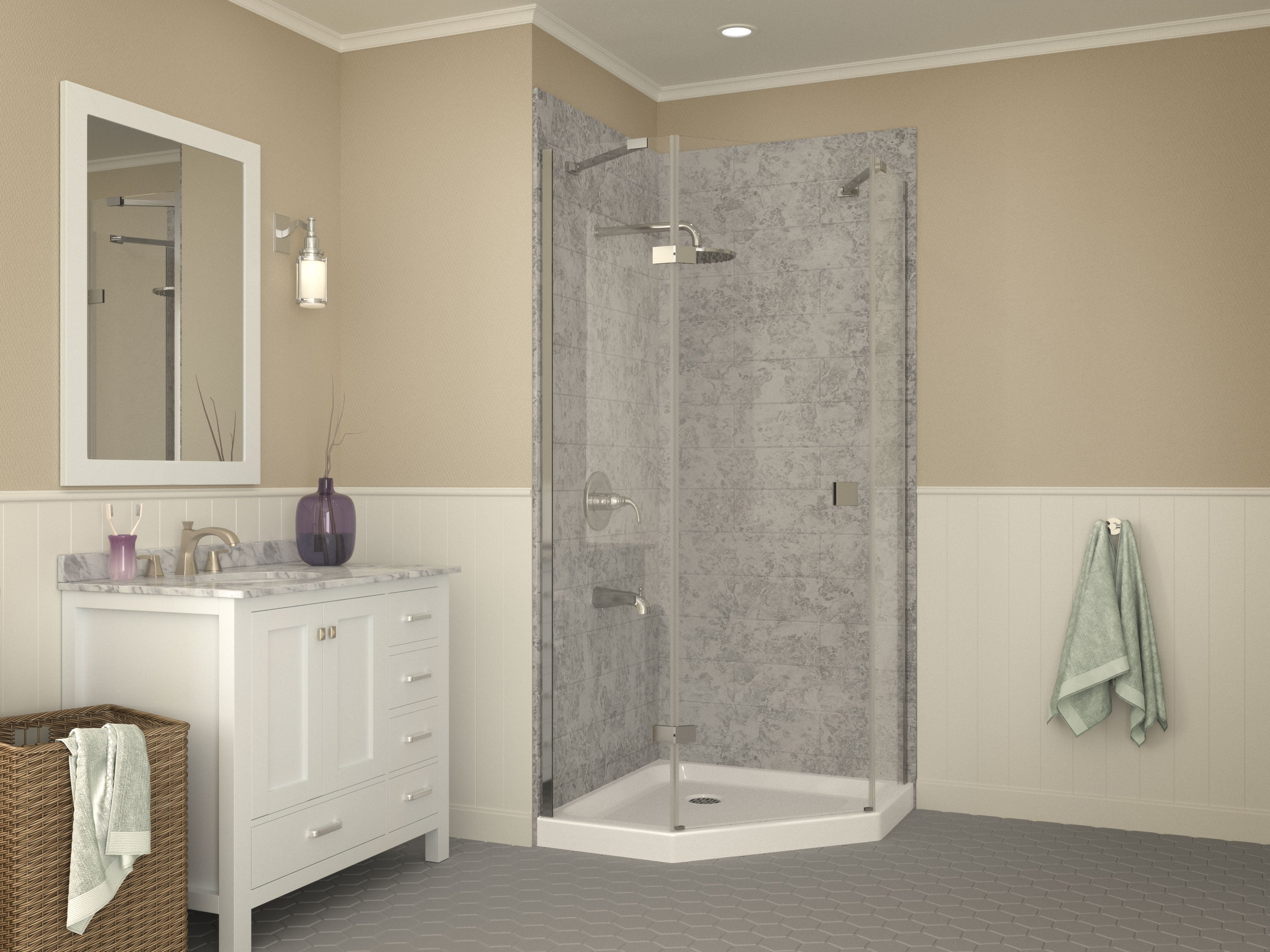 Randi 36 in. x 36 in. Neo-Angle Double Threshold Shower Base in White