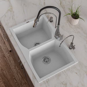 ALFI brand AB3220DI-W White 32" Drop-In Double Bowl Granite Composite Kitchen Sink