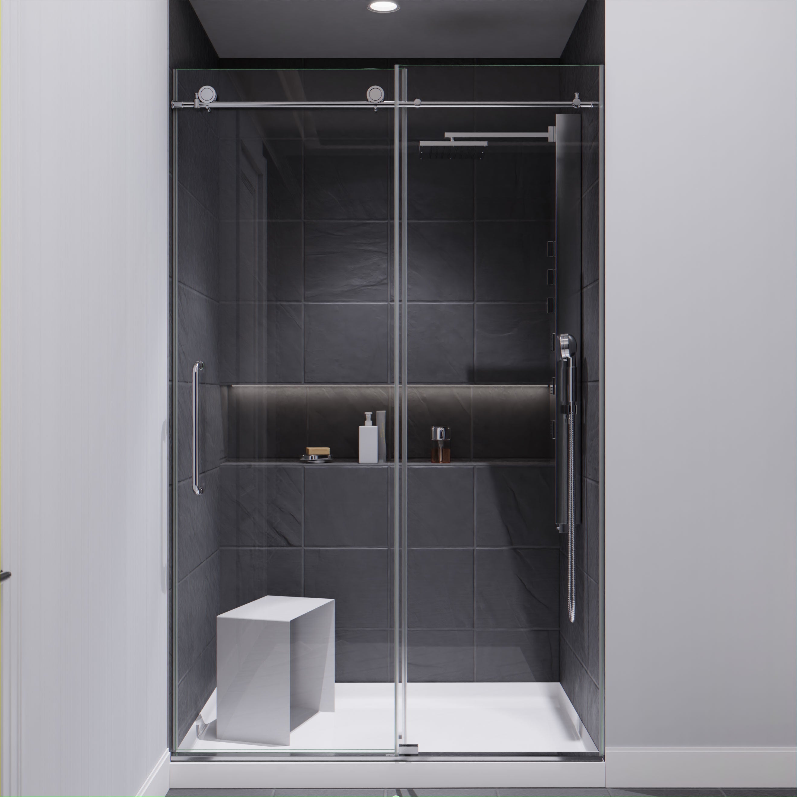 Madam Series 48 in. by 76 in. Frameless Sliding Shower Door with Handle