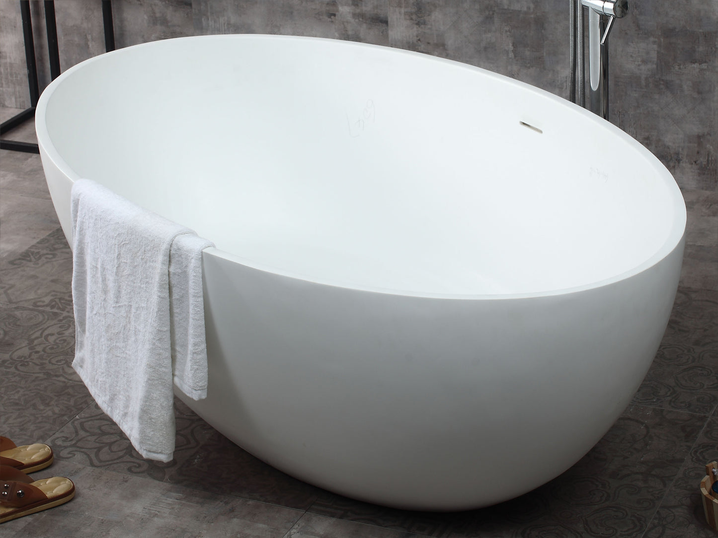 ALFI brand AB9941 67" White Oval Solid Surface Smooth Resin Soaking Bathtub