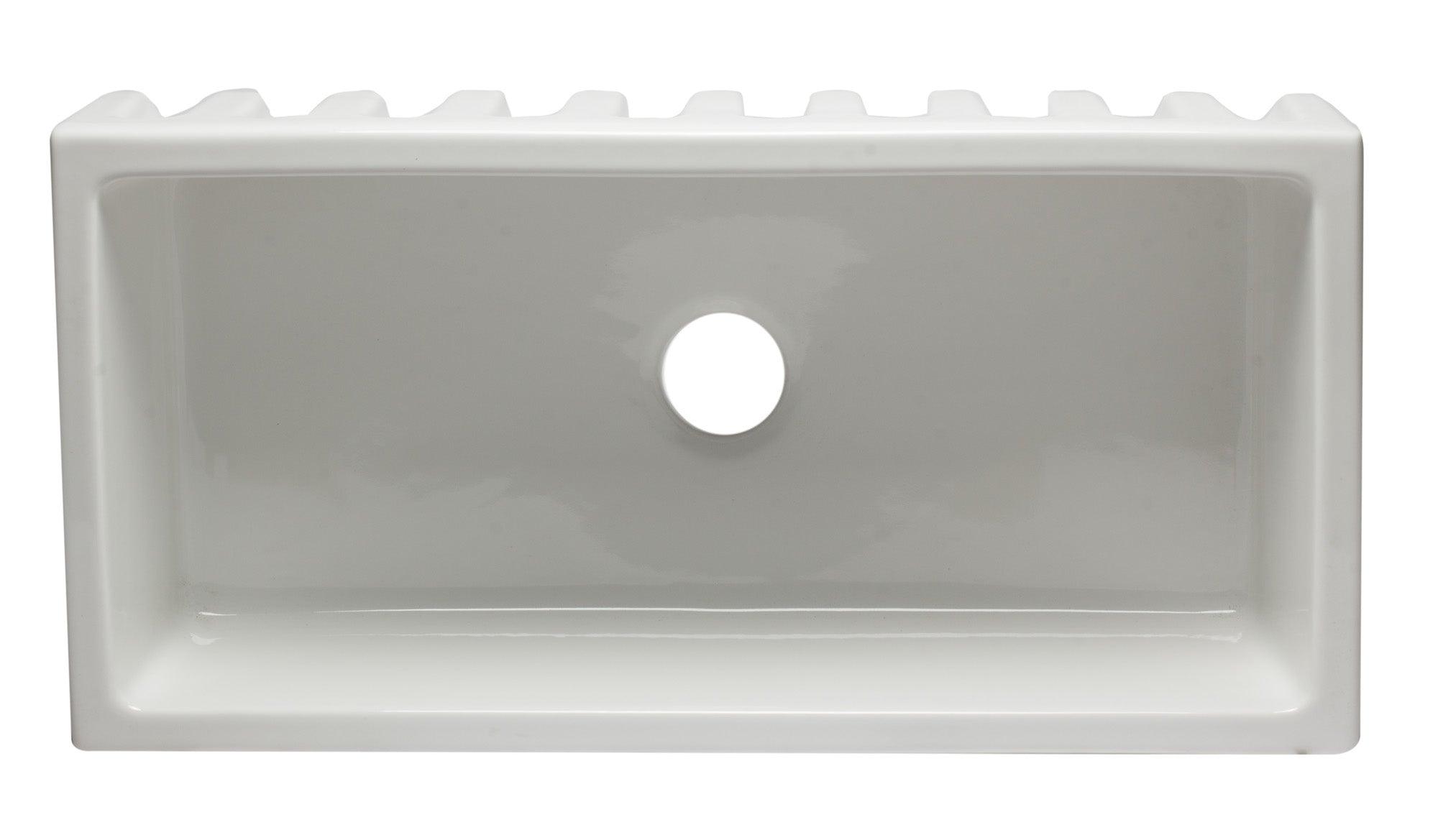 ALFI brand AB3618HS-W 36 inch White Reversible Smooth / Fluted Single Bowl Fireclay Farm Sink